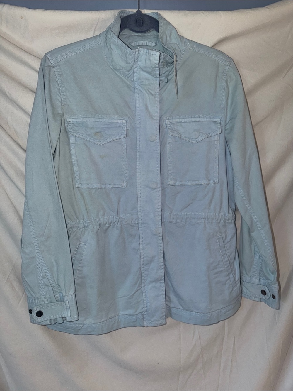 Style & Co. Pale Blue Women's Utility Jacket with Drawstring Waist and Pockets!
